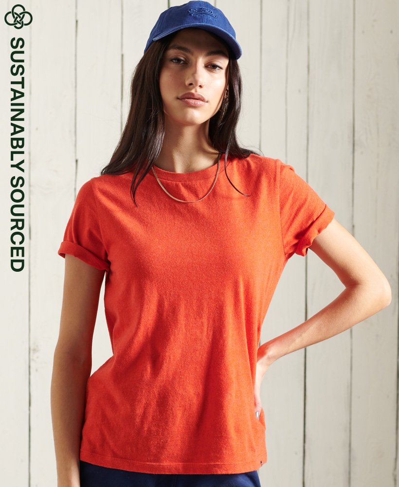 essential t-shirt van biologisch katoen in feloranje gemêleerd.