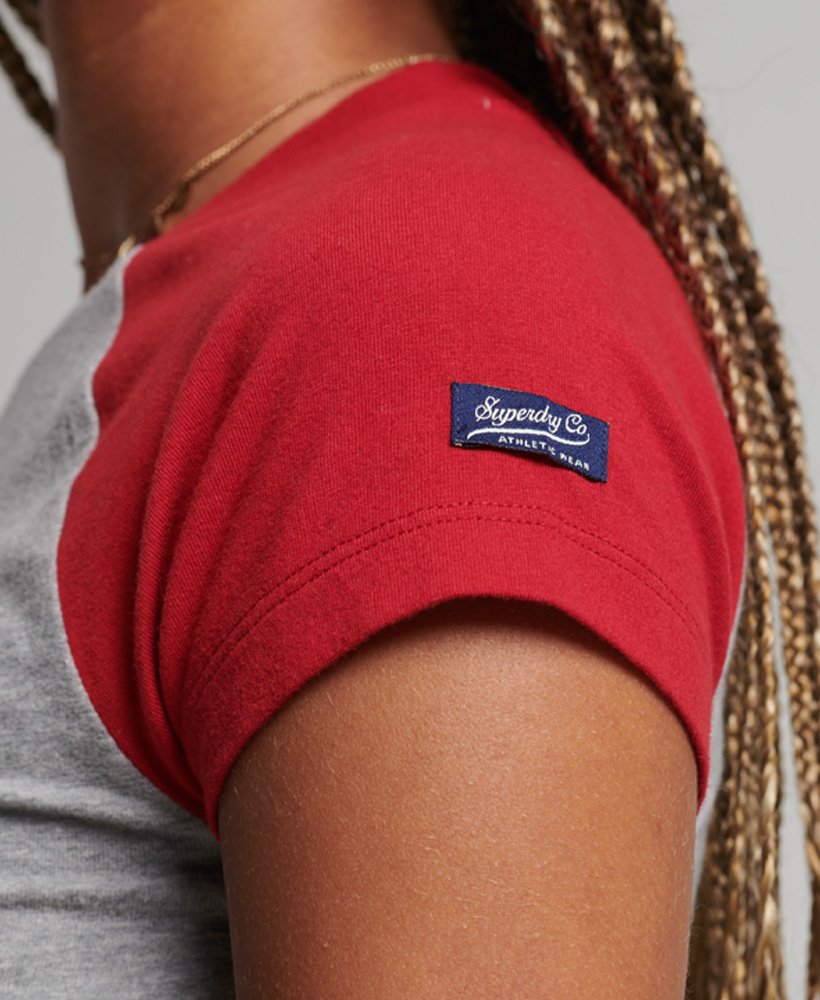 biologisch katoenen cropped baseball t-shirt in grijs gemêleerdrood