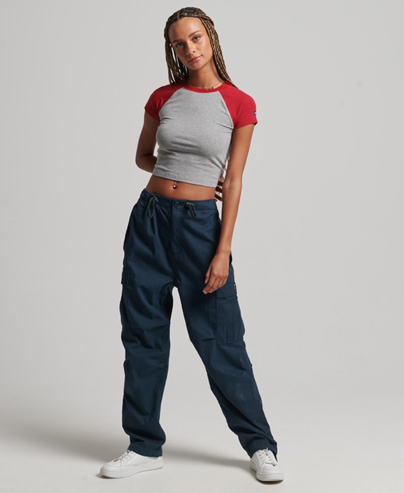 biologisch katoenen cropped baseball t-shirt in grijs gemêleerdrood