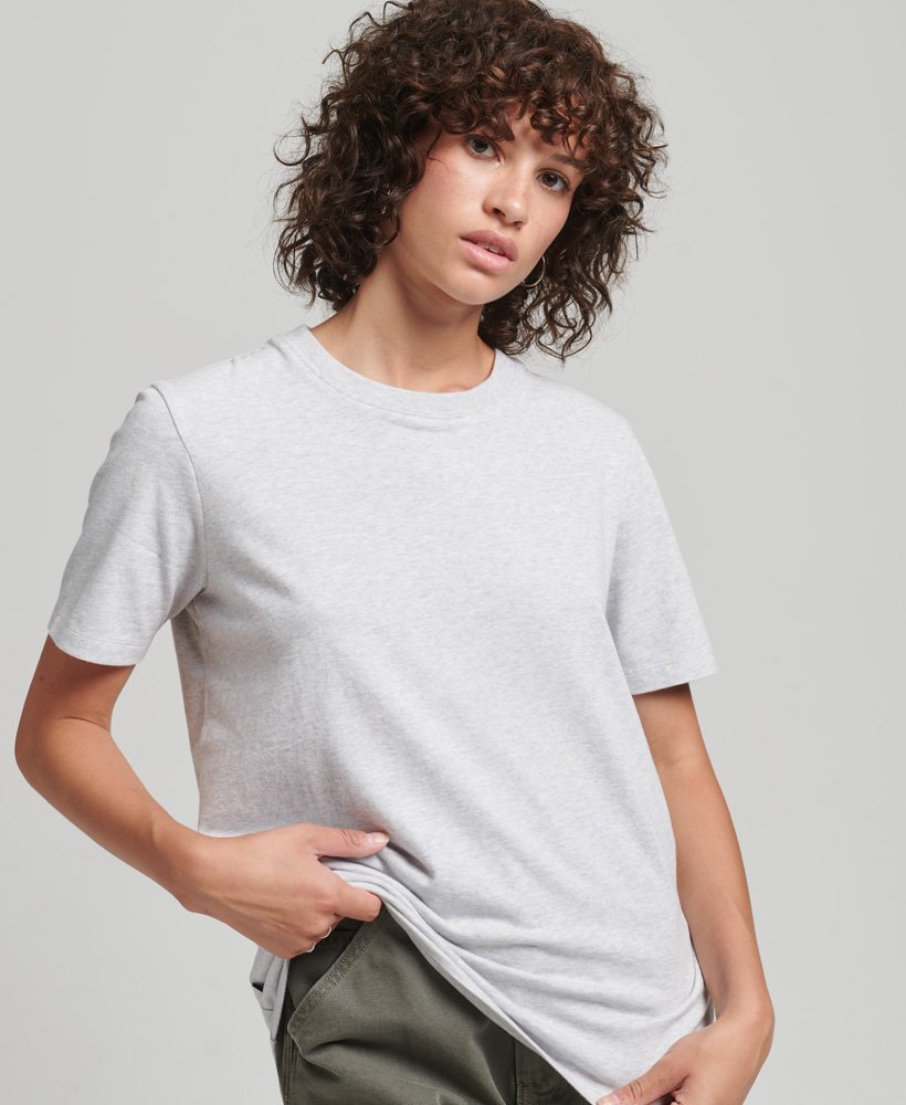 t-shirt van biologisch katoen met vintage logo en borduursel in glacier grey marl.