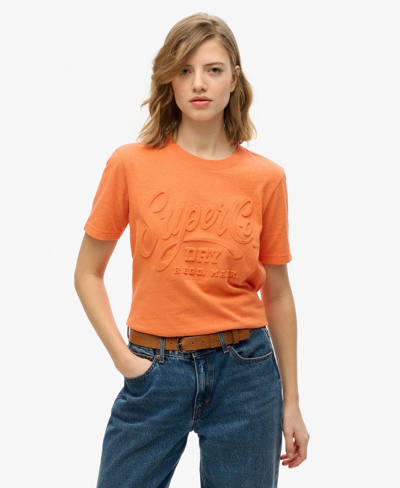 t-shirt met reliëf in scriptstijl in naranja marl