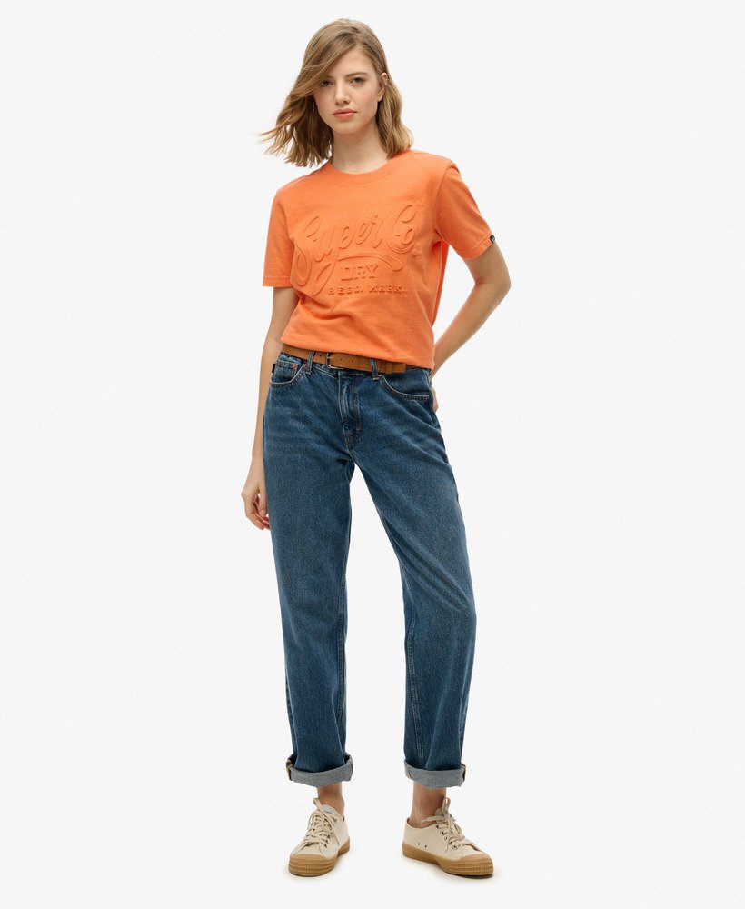 t-shirt met reliëf in scriptstijl in naranja marl