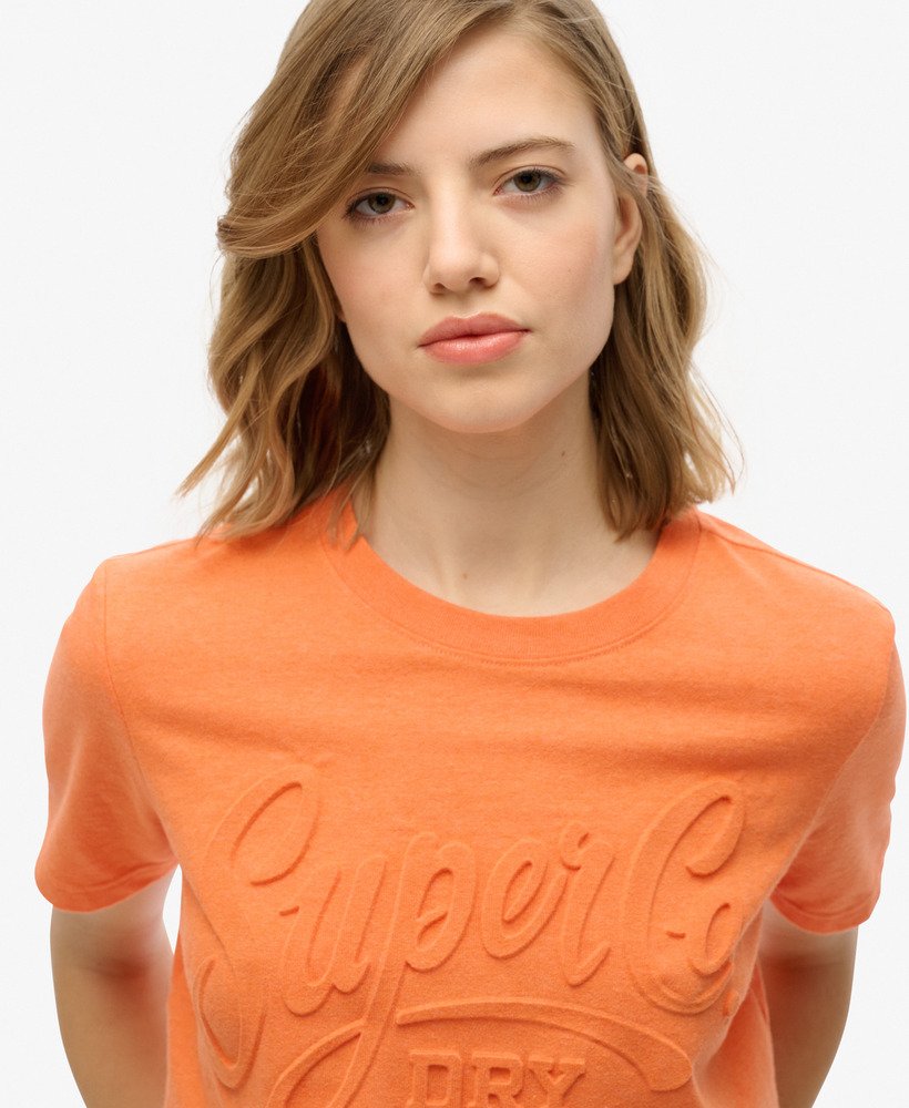 t-shirt met reliëf in scriptstijl in naranja marl