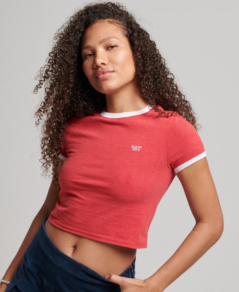 biologisch katoenen crop t-shirt met contrasterende boord in varsity red marloptic white
