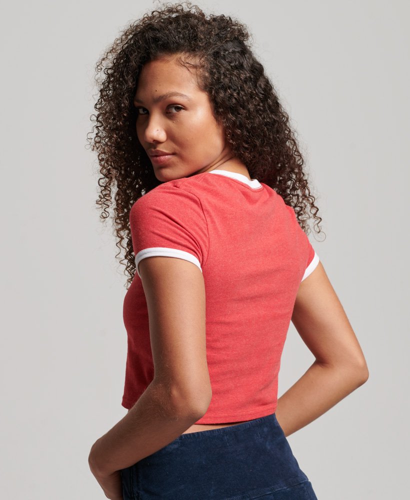biologisch katoenen crop t-shirt met contrasterende boord in varsity red marloptic white