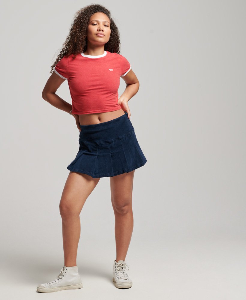 biologisch katoenen crop t-shirt met contrasterende boord in varsity red marloptic white