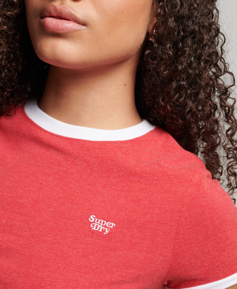biologisch katoenen crop t-shirt met contrasterende boord in varsity red marloptic white