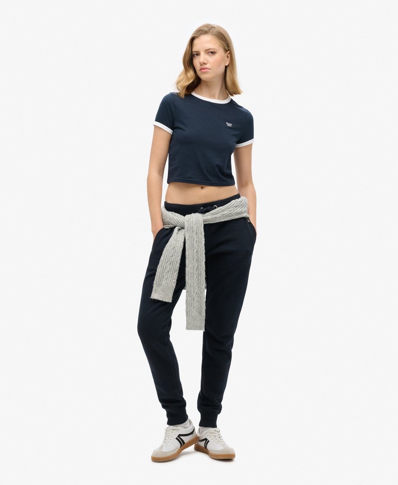 biologisch katoenen crop t-shirt met contrasterende boord in eclipse navyoptic white