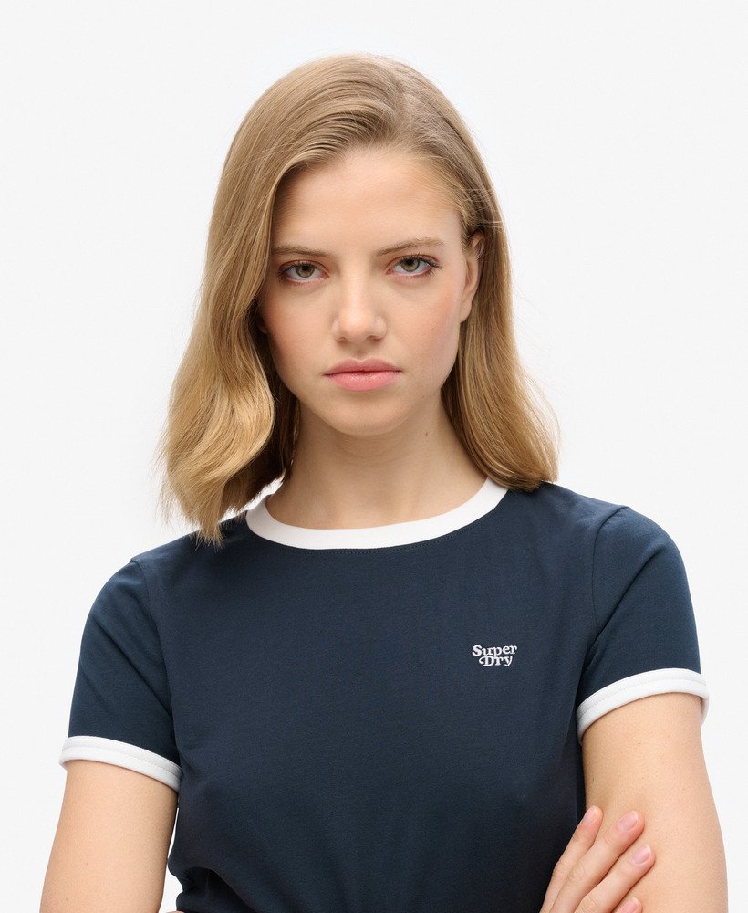 biologisch katoenen crop t-shirt met contrasterende boord in eclipse navyoptic white