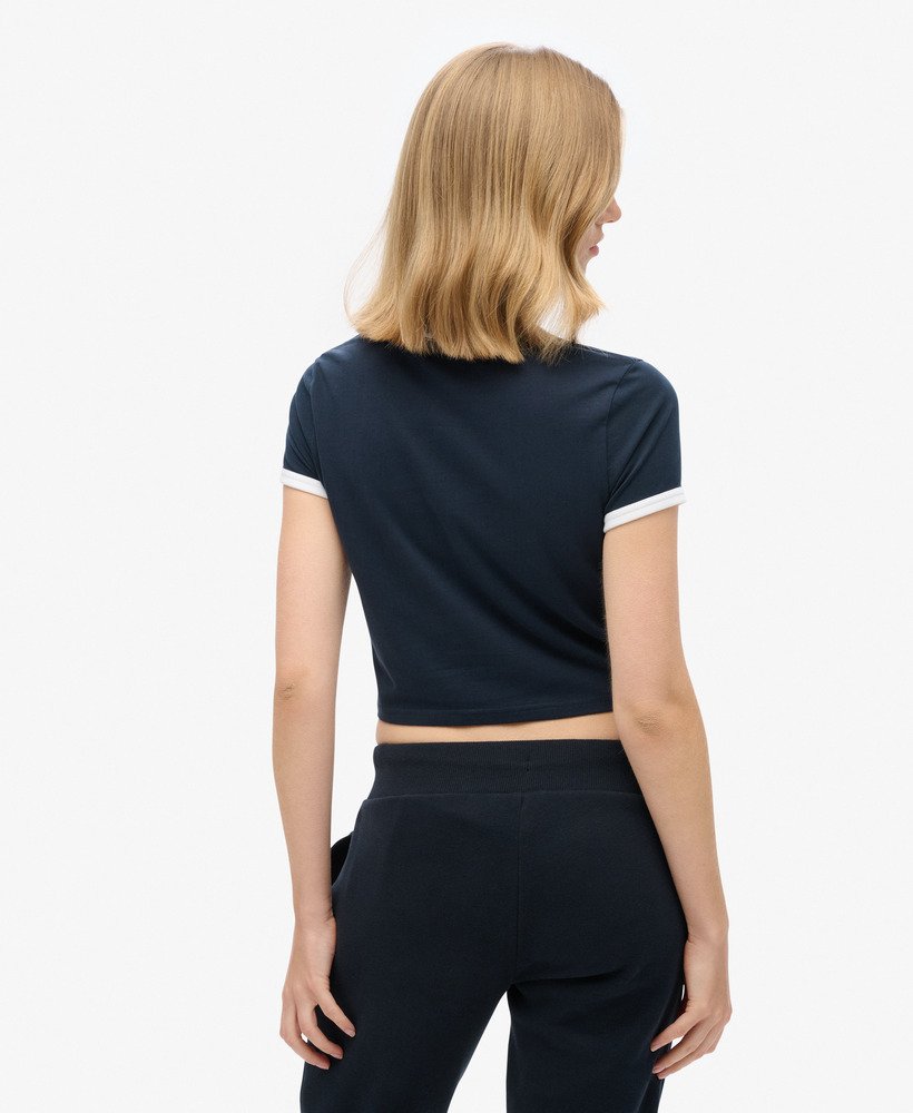 biologisch katoenen crop t-shirt met contrasterende boord in eclipse navyoptic white