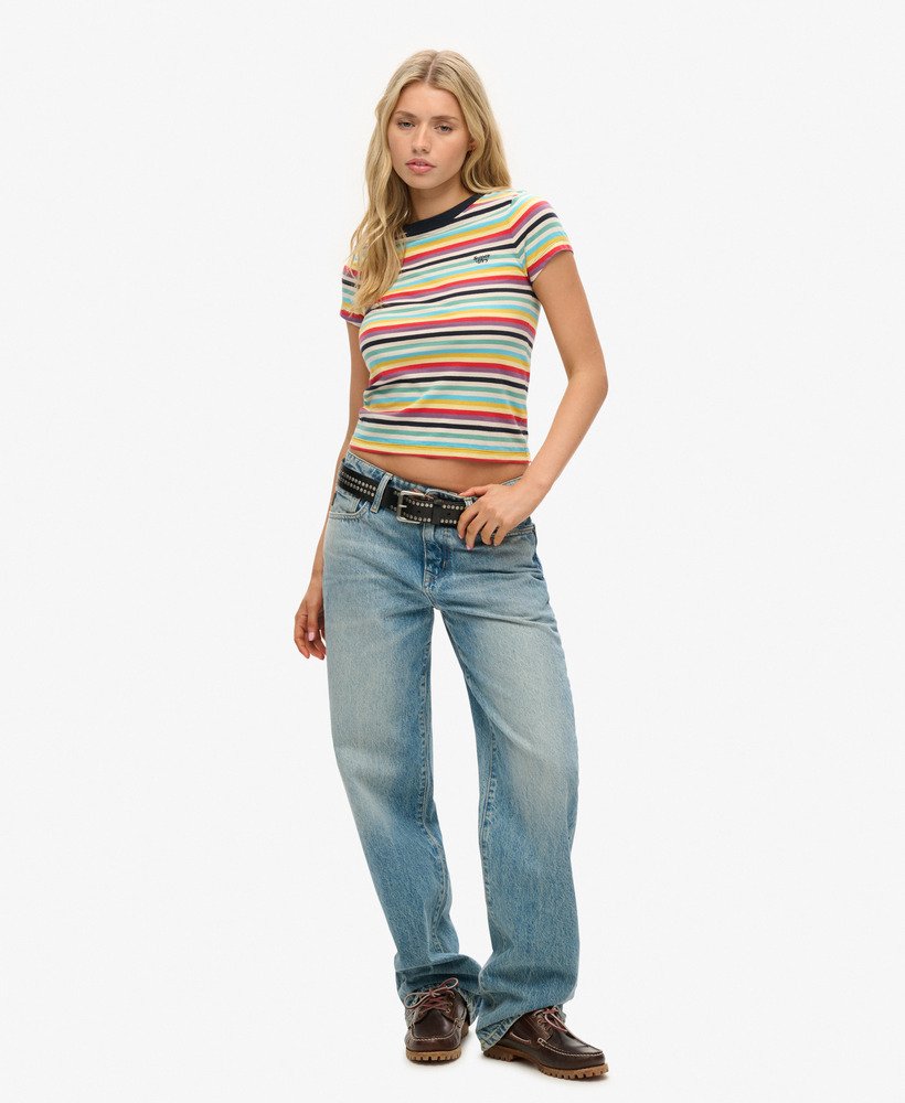 vintage gestreept crop t-shirt in pigmentgele strepen