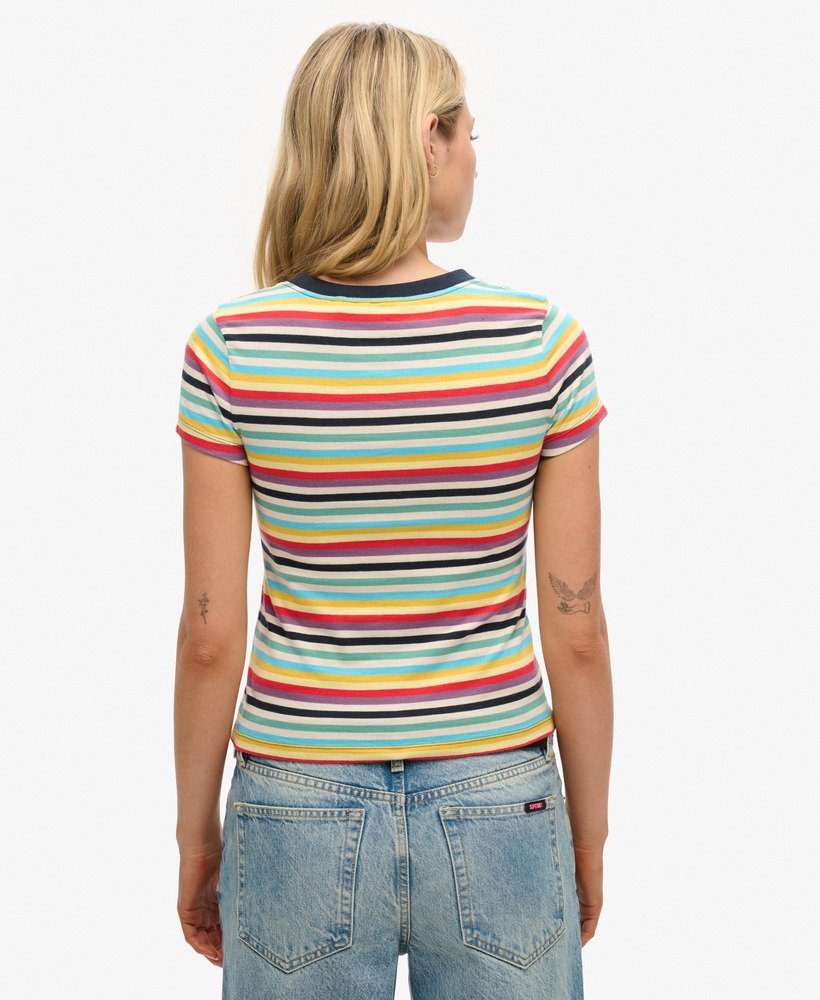 vintage gestreept crop t-shirt in pigmentgele strepen