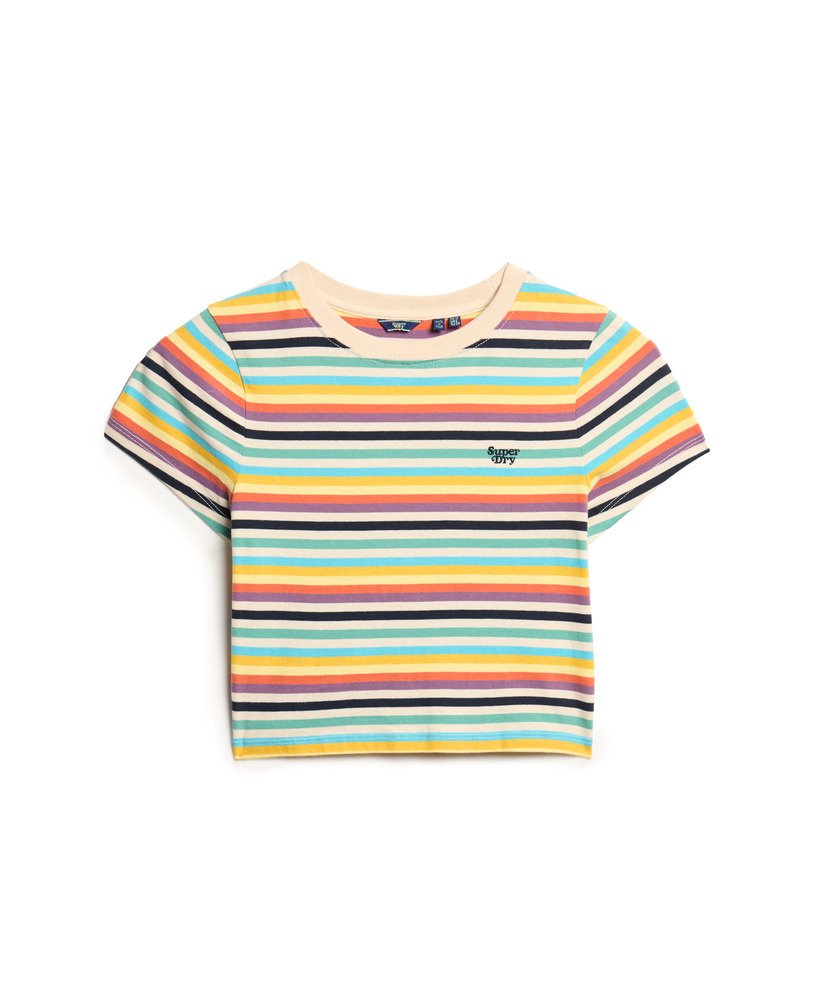 vintage gestreept crop t-shirt in pigmentgele strepen