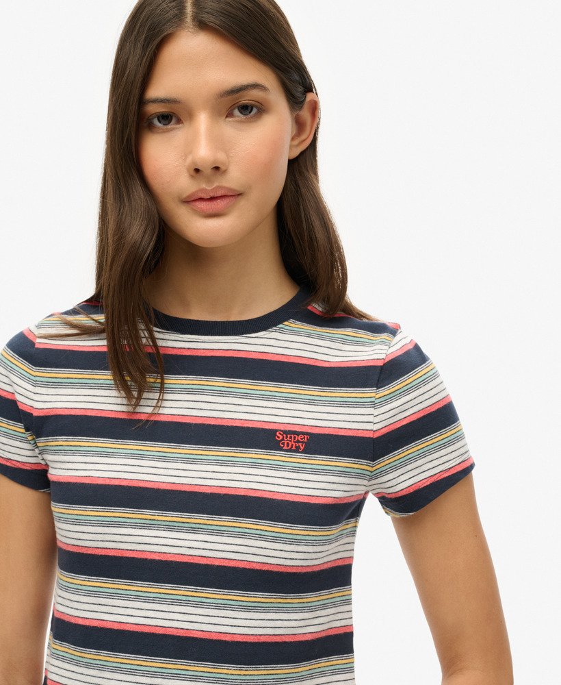 vintage gestreept crop t-shirt in eclipse navyblue stripe