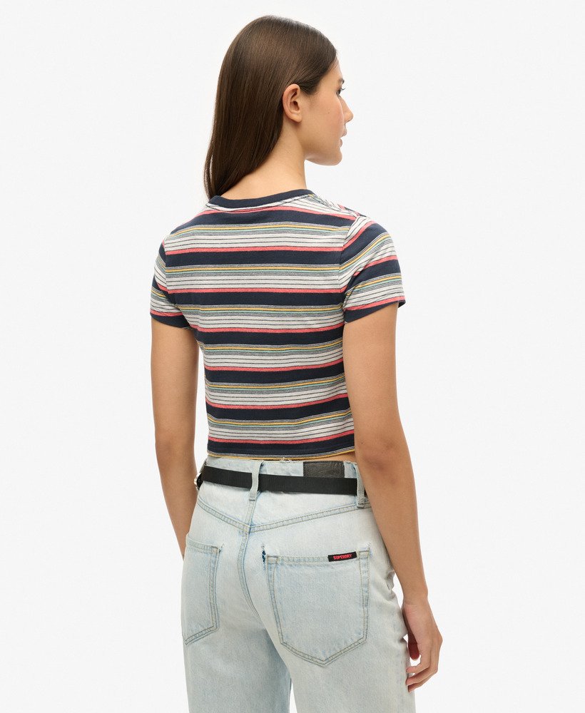 vintage gestreept crop t-shirt in eclipse navyblue stripe