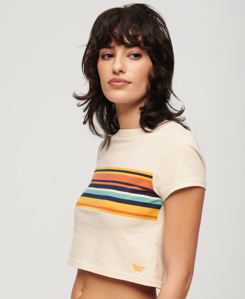 vintage gestreept crop t-shirt in havermoutoranje strepen