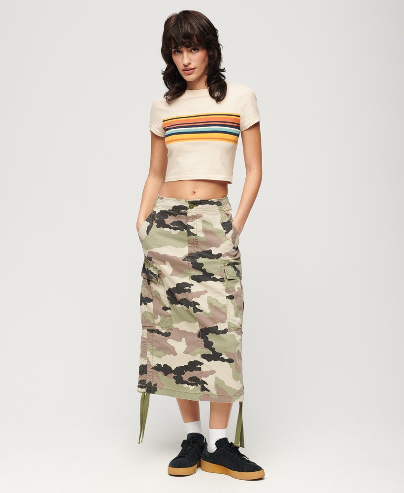 vintage gestreept crop t-shirt in havermoutoranje strepen