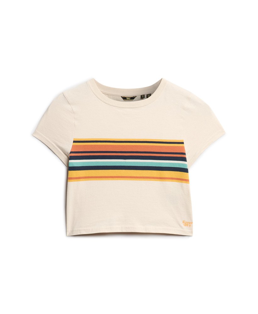 vintage gestreept crop t-shirt in havermoutoranje strepen