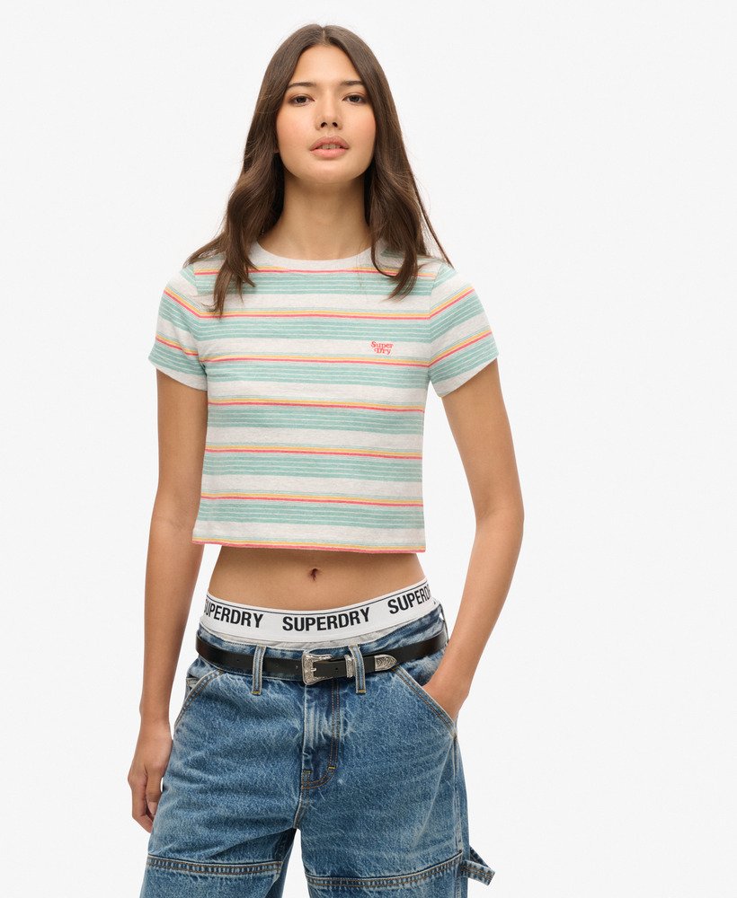 vintage gestreept crop t-shirt in zomerse rode strepen