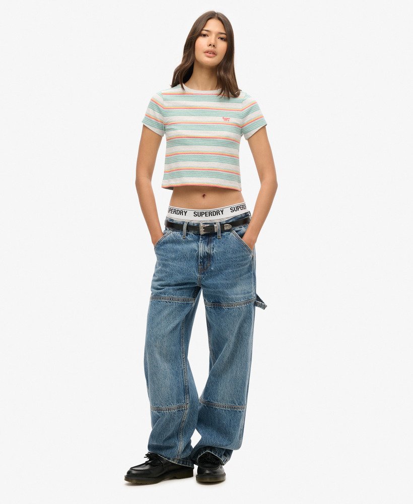 vintage gestreept crop t-shirt in zomerse rode strepen