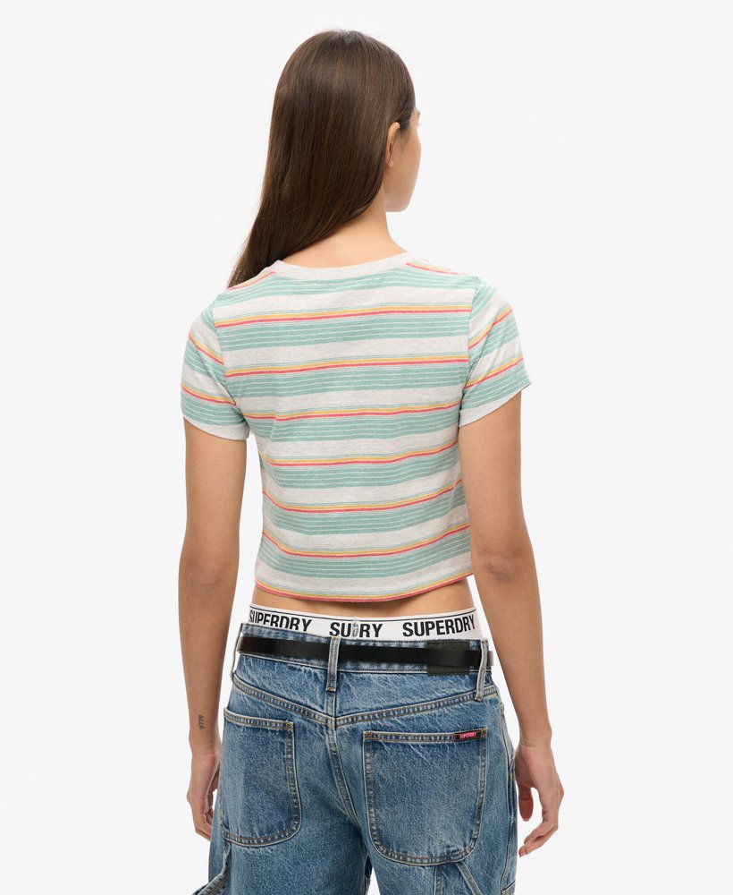 vintage gestreept crop t-shirt in zomerse rode strepen