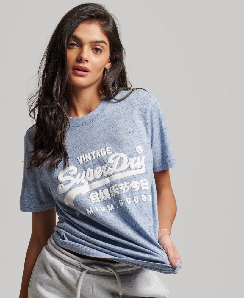 vintage t-shirt van biologisch katoen met logo en opdruk in la soft blue marl.