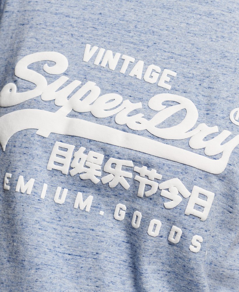 vintage t-shirt van biologisch katoen met logo en opdruk in la soft blue marl.