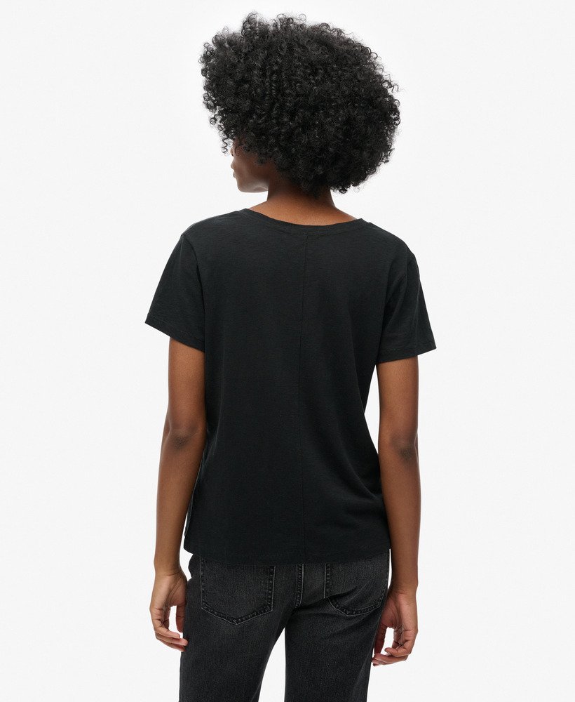 geborduurd t-shirt met v-hals en slub-print in zwart