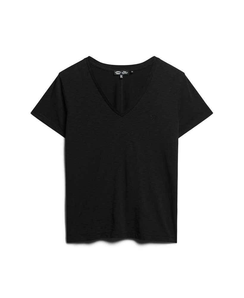 geborduurd t-shirt met v-hals en slub-print in zwart