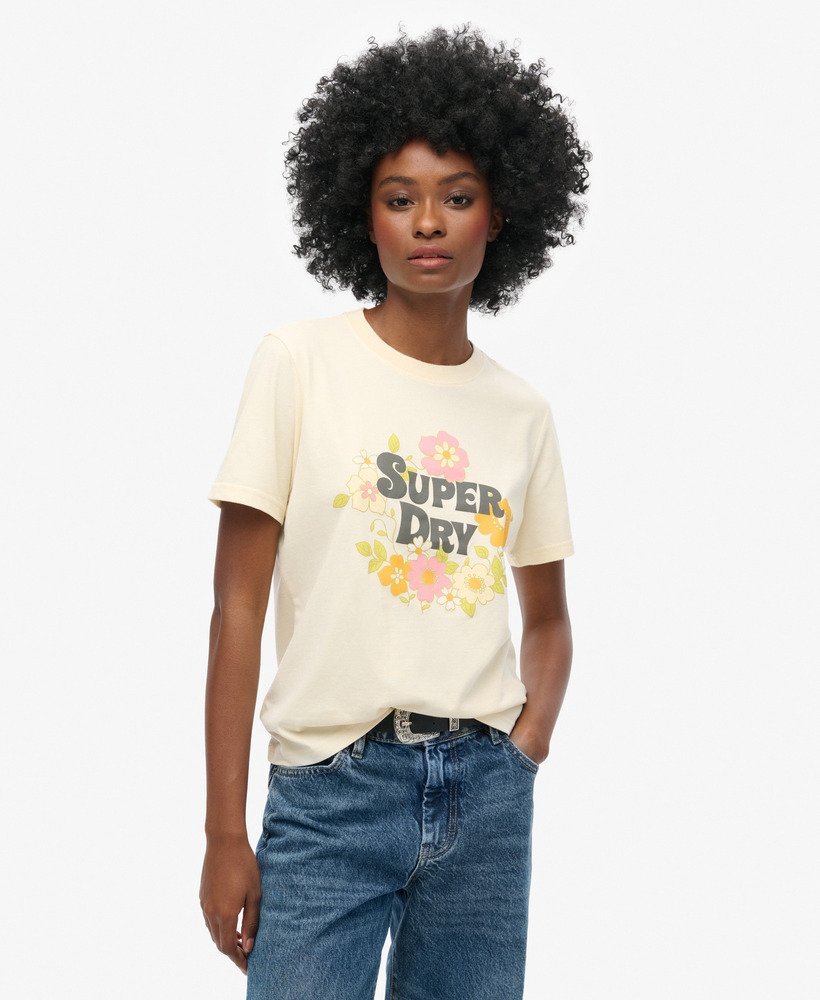 vintage t-shirt met bloemenprint in ecru marl