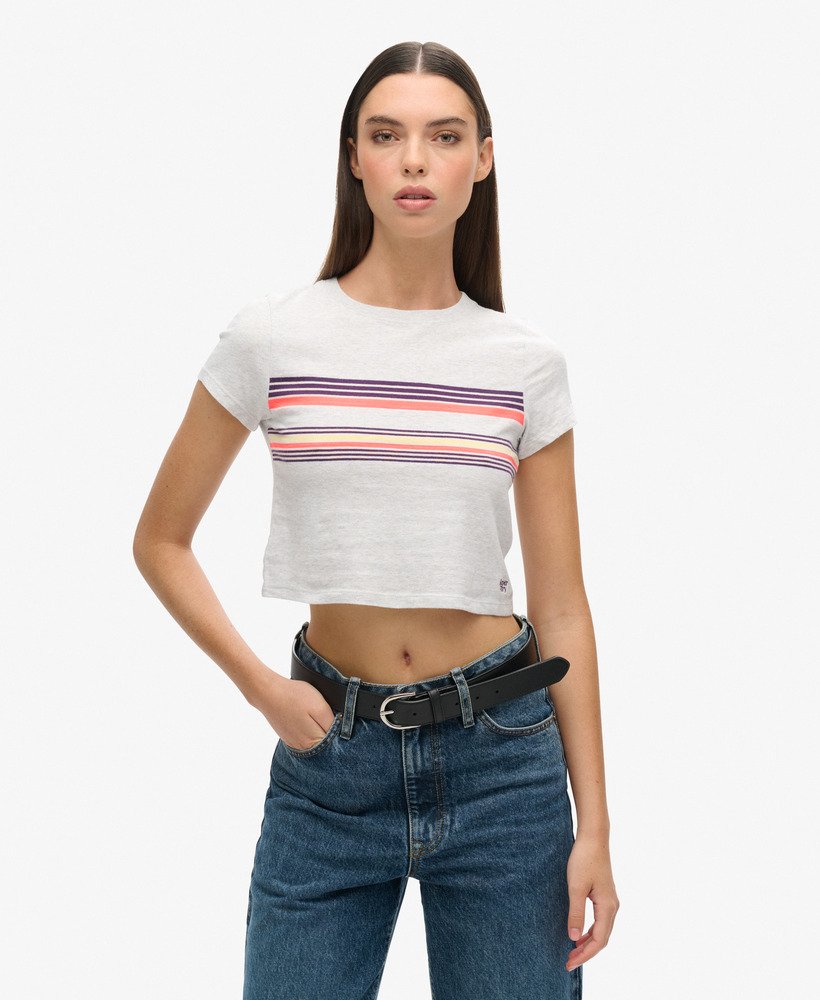 vintage gestreept crop t-shirt in cali paarsgrijs gestreept
