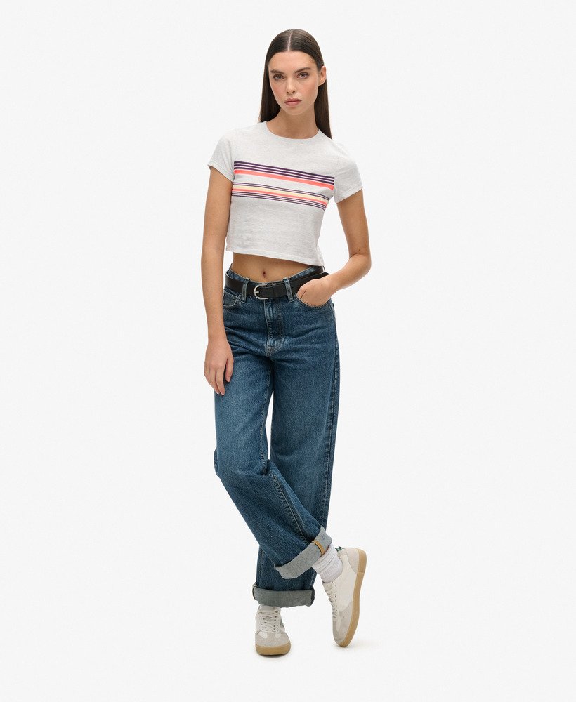vintage gestreept crop t-shirt in cali paarsgrijs gestreept