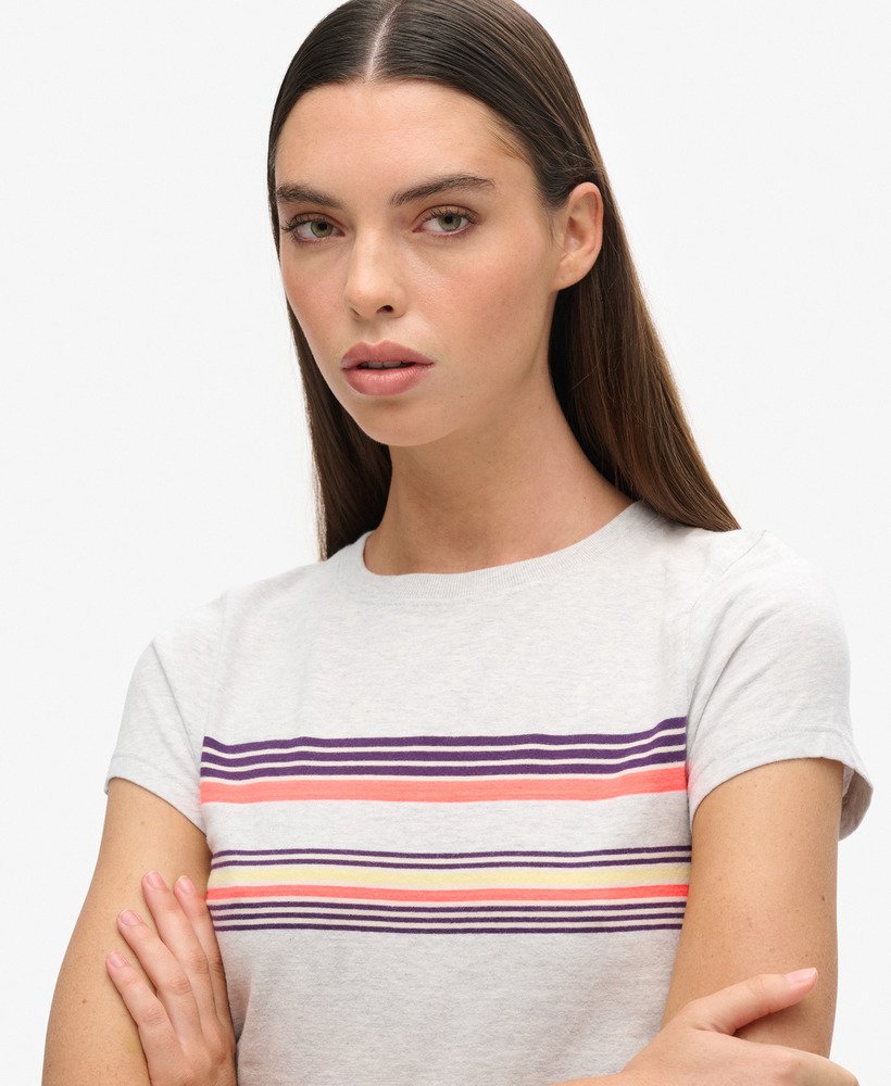 vintage gestreept crop t-shirt in cali paarsgrijs gestreept