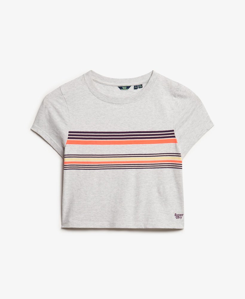 vintage gestreept crop t-shirt in cali paarsgrijs gestreept