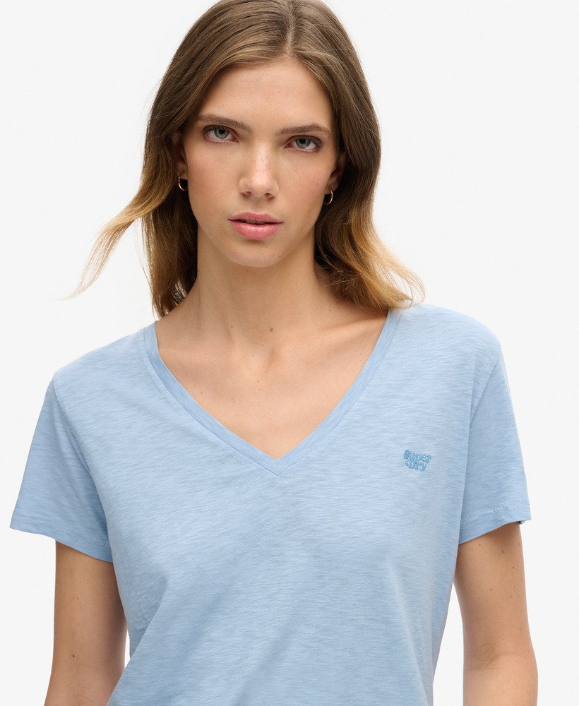 geborduurd t-shirt met v-hals en slub-structuur in forever blue