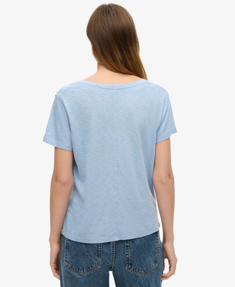 geborduurd t-shirt met v-hals en slub-structuur in forever blue