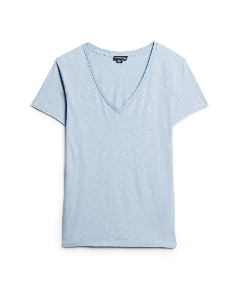 geborduurd t-shirt met v-hals en slub-structuur in forever blue