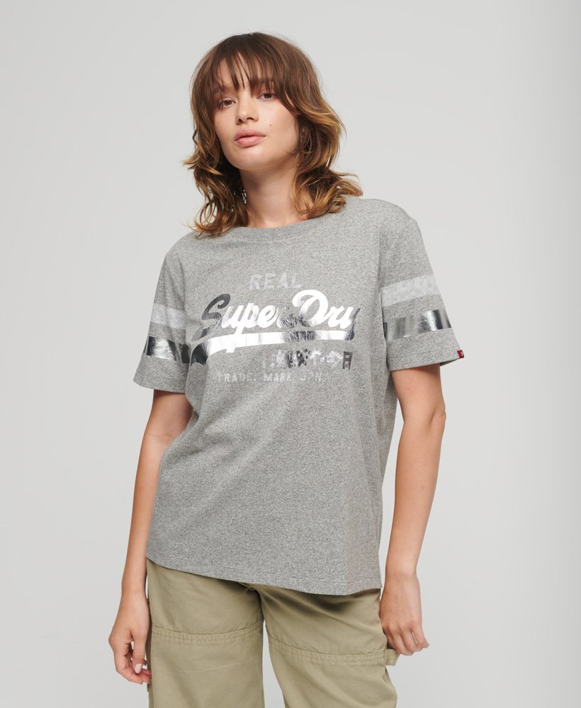 vintage logo sportief t-shirt in vintage grijs gemêleerd.