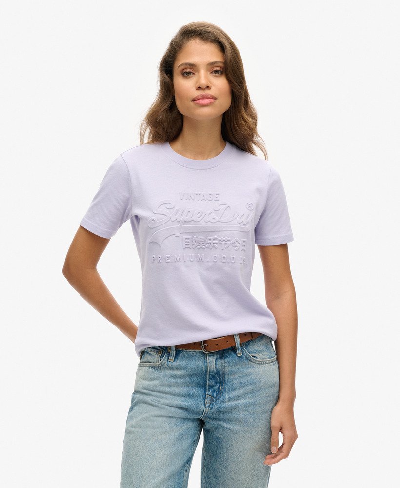 vintage t-shirt met reliëflogo in kosmisch hemelspaars