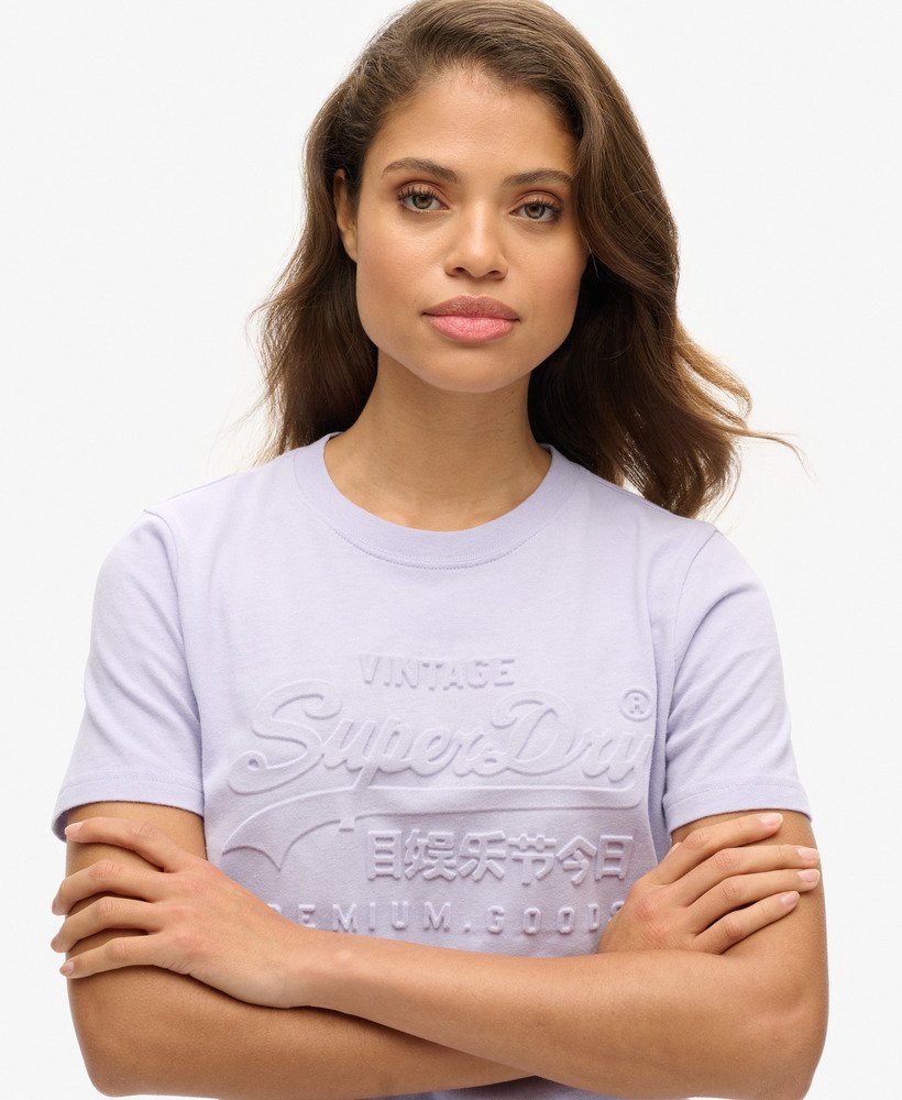 vintage t-shirt met reliëflogo in kosmisch hemelspaars