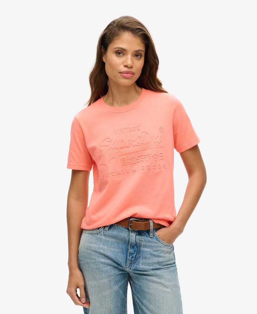 t-shirt met reliëf vintage logo in fusion coral
