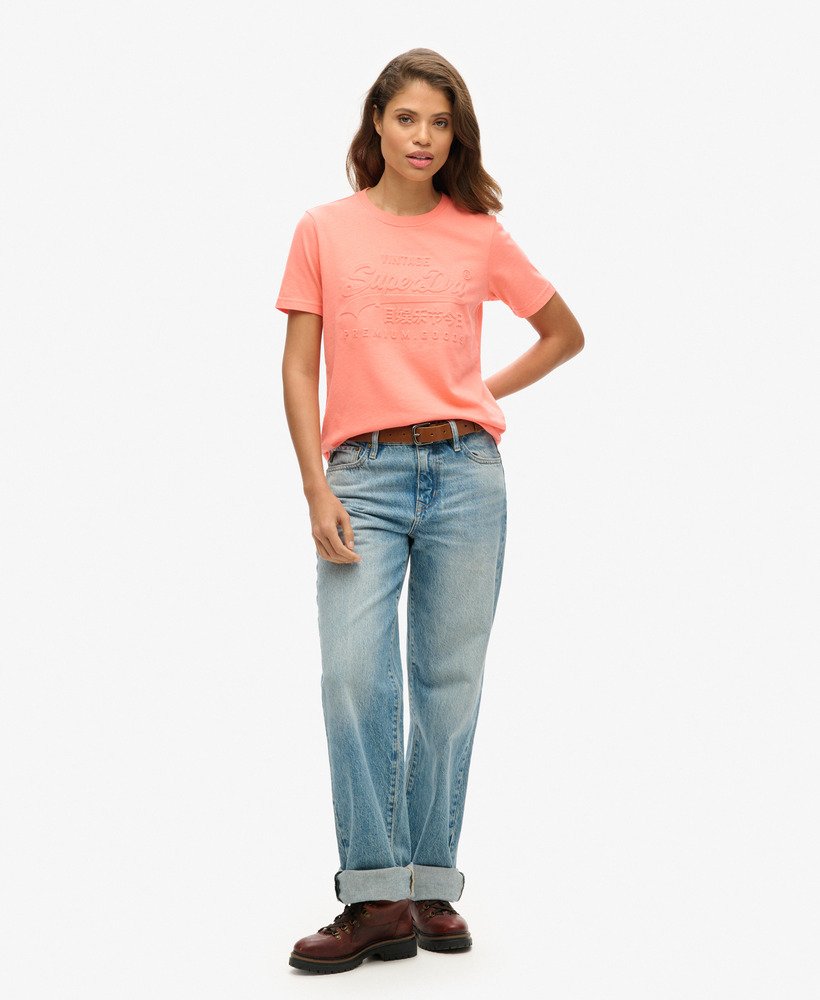 t-shirt met reliëf vintage logo in fusion coral