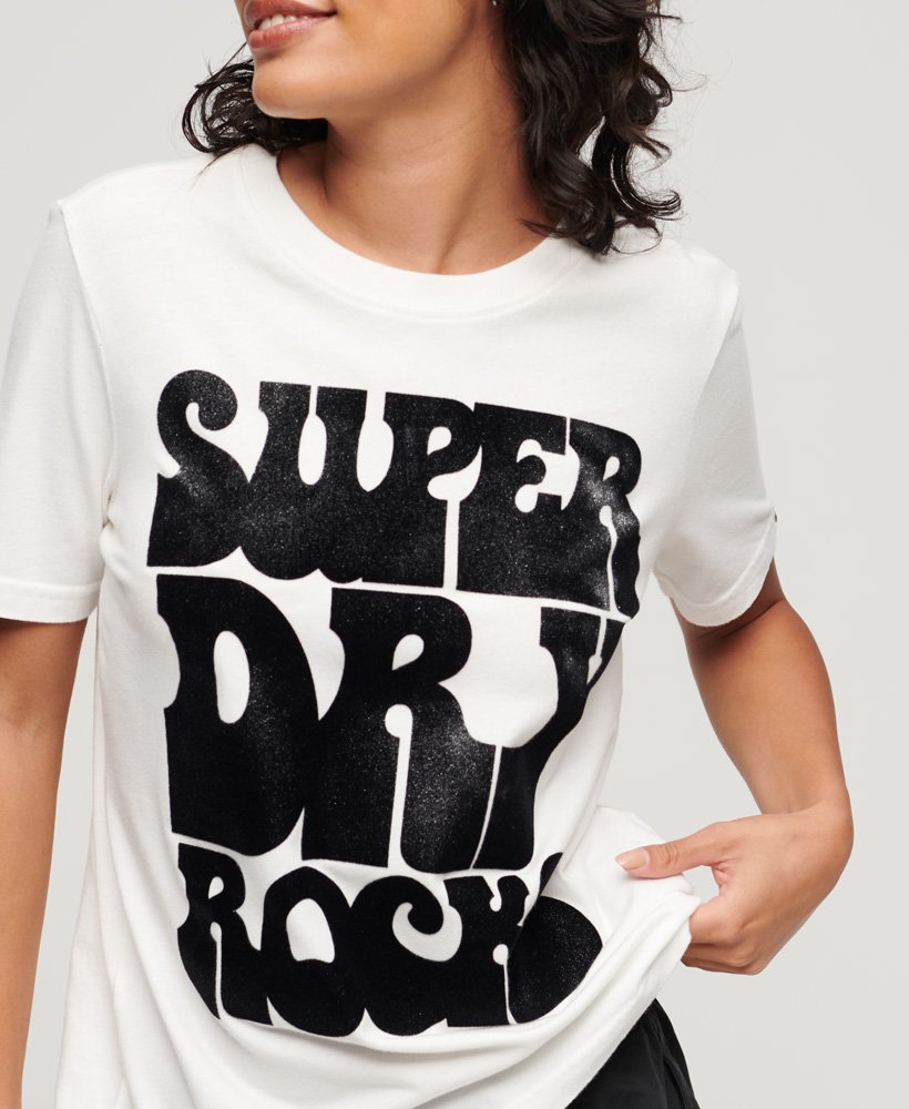 retro rocklogo t-shirt uit de jaren 70 in ecru
