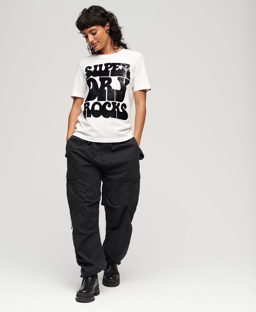 retro rocklogo t-shirt uit de jaren 70 in ecru