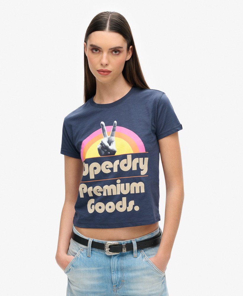 t-shirt met retro logo uit de jaren 70 in lauren navy