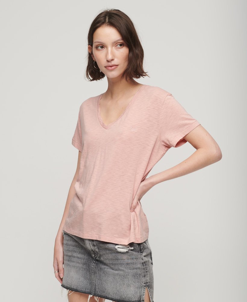 geborduurd t-shirt met v-hals en slub-print in grijsroze