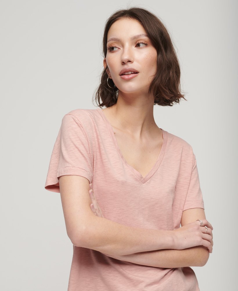 geborduurd t-shirt met v-hals en slub-print in grijsroze