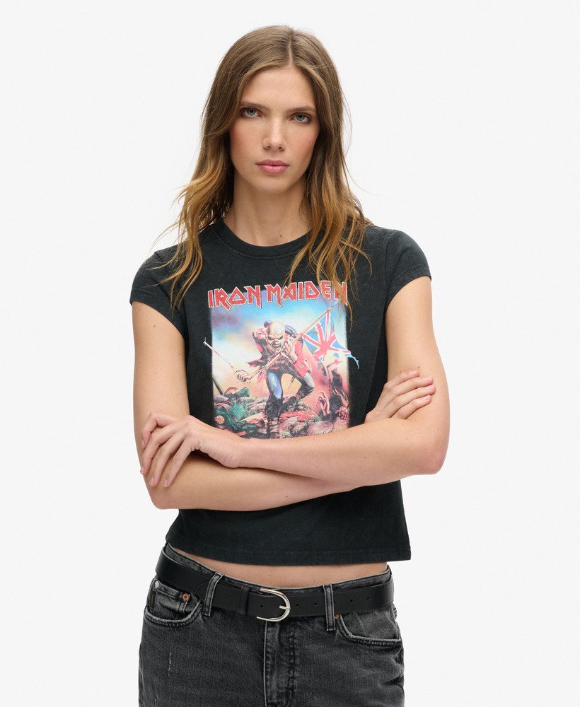iron maiden x superdry t-shirt met korte mouwen in heavy back in zwart