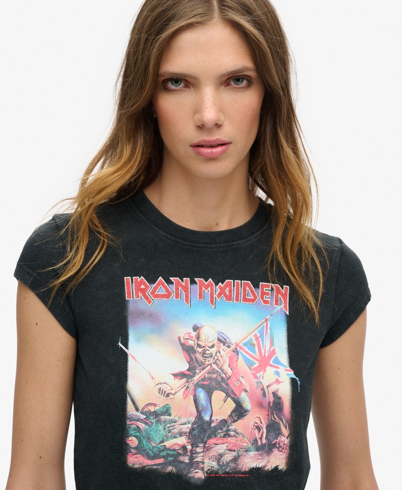 iron maiden x superdry t-shirt met korte mouwen in heavy back in zwart