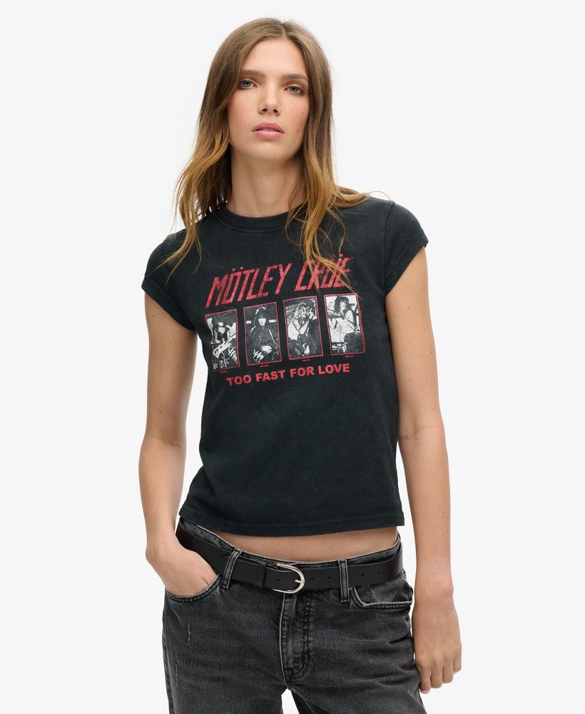 motley crue x superdry t-shirt met korte mouwen in heavy amp black
